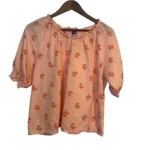 Cute Old Navy Floral Peach Blouse Shirt Top Boho Lightweight Size Medium